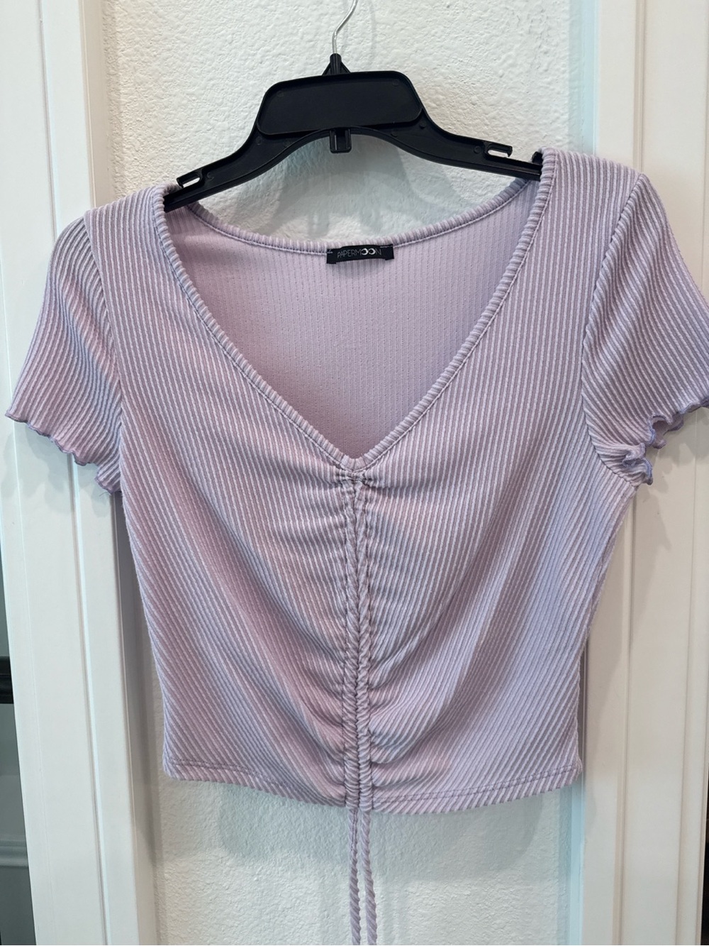 Paper Moon Lilac Ribbed Ruched Front Crop Top Large - Picture 2 of 5
